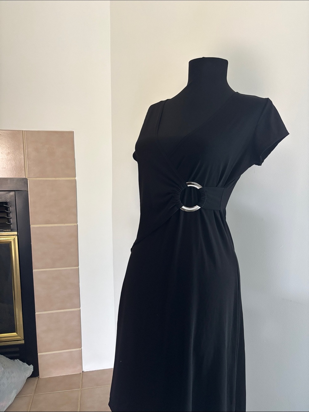 Body Central Black Midi Dress with Ring Accent